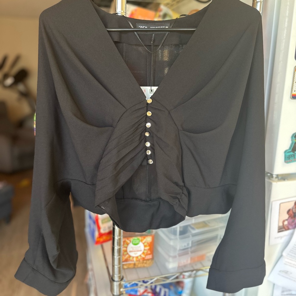 Zara Black Blouse with Button Detail